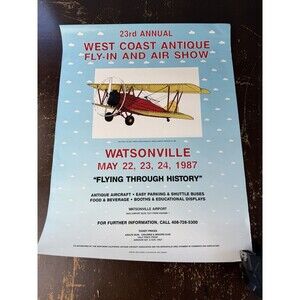 West Coast Antique Fly In & Air Show 1987 Vintage Poster 21x16 Watsonville CA